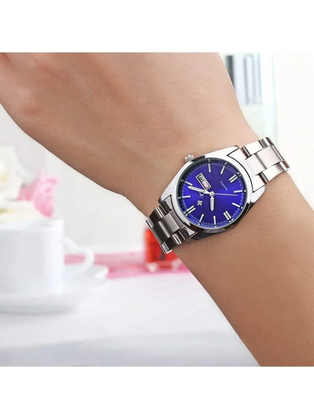 Women's Blue Analog Quartz Stainless Steel Luminous Waterproof Dress Watches